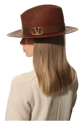 Женская шляпа  VALENTINO коричневого цвета, арт. VW0HAA31/KZN | Фото 2 (Материал: Растительное волокно; Региональные ограничения белый список (Axapta Mercury): RU)