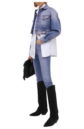 Женская джинсовая куртка VERSACE JEANS COUTURE голубого цвета по цене 54450 руб., арт. C0HWA960-WDP416/AR97Y | Фото 2 Женская джинсовая куртка VERSACE JEANS COUTURE голубого цвета, арт. C0HWA960-WDP416/AR97Y | Фото 2