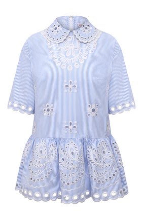Женская хлопковая блузка REDVALENTINO голубого цвета по цене 57800 руб., арт. VR0AA02U/5T4 | Фото 1 Женская хлопковая блузка REDVALENTINO голубого цвета, арт. VR0AA02U/5T4 | Фото 1