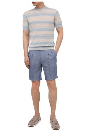 Мужские льняные шорты Z ZEGNA голубого цвета по цене 28500 руб., арт. VW183/ZZ368 | Фото 2 Мужские льняные шорты Z ZEGNA голубого цвета, арт. VW183/ZZ368 | Фото 2 (Длина Шорты М: До колена; Материал внешний: Лен; Стили: Кэжуэл; Мужское Кросс-КТ: Шорты-одежда; Принт: Без принта)
