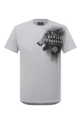 Мужская хлопковая футболка HARLEY-DAVIDSON серого цвета, арт. R003784 | Фото 1 (Рукава: Короткие; Стили: Панк; Материал внешний: Хлопок; Длина (для топов): Стандартные; Принт: С принтом)