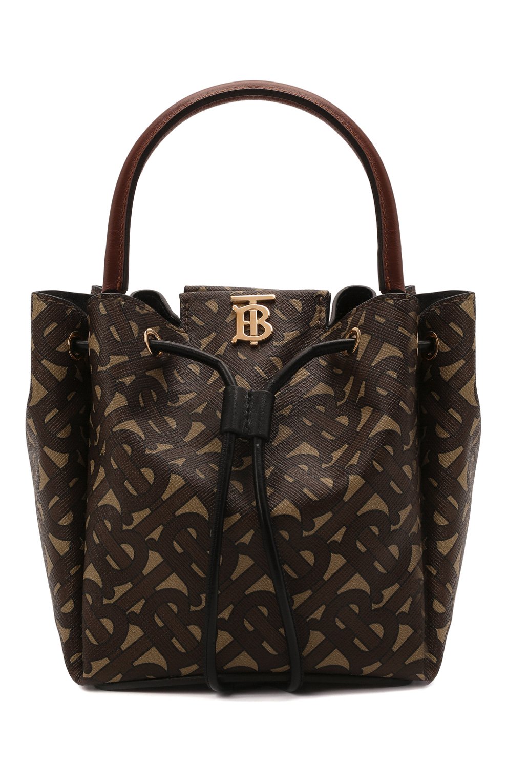 Женская сумка peony BURBERRY темно-коричневого цвета, арт. 8031654 | Фото 1 (Сумки-технические: Сумки через плечо, Сумки top-handle; Размер: mini; Ремень/цепочка: На ремешке; Материал: Текстиль, Экокожа)