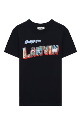 Детская хлопковая футболка LANVIN синего цвета по цене 14750 руб., арт. N25029 | Фото 1 Детская хлопковая футболка LANVIN синего цвета, арт. N25029 | Фото 1