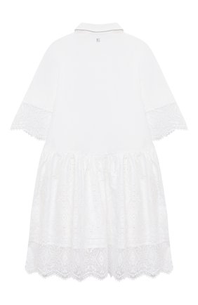 Детское хлопковое платье ERMANNO SCERVINO белого цвета по цене 42300 руб., арт. ESFAB017 RI318 WSUNI1/XXS-S | Фото 2 Детское хлопковое платье ERMANNO SCERVINO белого цвета, арт. ESFAB017 RI318 WSUNI1/XXS-S | Фото 2 (Материал внешний: Хлопок; Рукава: Длинные; Случай: Повседневный; Девочки Кросс-КТ: Платье-одежда; Ростовка одежда: 10 - 11 лет | 140 - 146см, 8 лет | 128 см, 6 лет | 116 см)