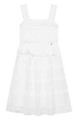 Детское хлопковое платье ERMANNO SCERVINO белого цвета, арт. ESFAB019 CA17 WSUNI1/M-XL | Фото 1 (Рукава: Короткие; Случай: Повседневный; Региональные ограничения белый список (Axapta Mercury): RU; Материал внешний: Хлопок; Девочки Кросс-КТ: Платье-одежда; Материал подклада: Хлопок; Ростовка одежда: 13 - 15 лет | 158 см, 12 лет | 152 см)