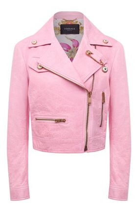 Женская кожаная куртка VERSACE светло-розового цвета, арт. A89138/1L00146 | Фото 1 (Кросс-КТ: Куртка; Рукава: Длинные; Региональные ограничения белый список (Axapta Mercury): RU; Материал внешний: Натуральная кожа; Женское Кросс-КТ: Замша и кожа; Длина (верхняя одежда): Короткие; Материал подклада: Вискоза; Стили: Романтичный)