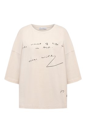 Женская хлопковая футболка JW ANDERSON светло-бежевого цвета по цене 11900 руб., арт. JS0002 PG0079 | Фото 1 Женская хлопковая футболка JW ANDERSON светло-бежевого цвета, арт. JS0002 PG0079 | Фото 1