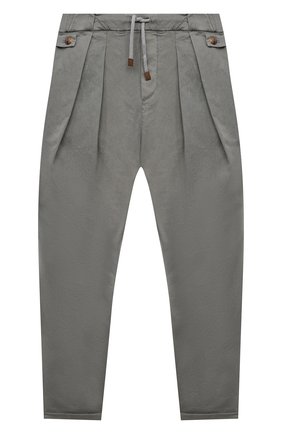 Детские хлопковые брюки BRUNELLO CUCINELLI серого цвета по цене 29550 руб., арт. B289LP101B | Фото 1 Детские хлопковые брюки BRUNELLO CUCINELLI серого цвета, арт. B289LP101B | Фото 1