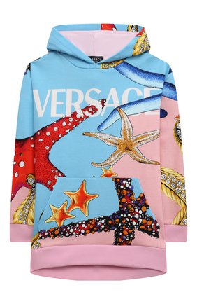 Детский удлиненное худи из хлопка VERSACE разноцветного цвета по цене 39900 руб., арт. 1000492/1A00415/4A-6A | Фото 1 Детский удлиненное худи из хлопка VERSACE разноцветного цвета, арт. 1000492/1A00415/4A-6A | Фото 1