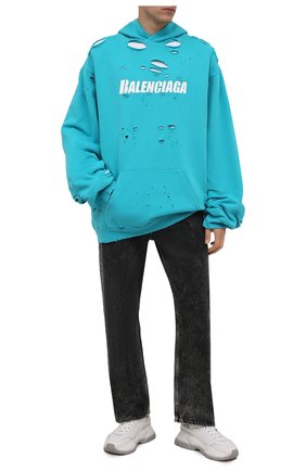 Женский хлопковое худи BALENCIAGA бирюзового цвета по цене 99500 руб., арт. 659403/TKVB6 | Фото 2 Женский хлопковое худи BALENCIAGA бирюзового цвета, арт. 659403/TKVB6 | Фото 2