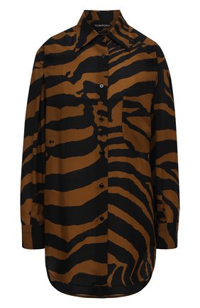 Женская рубашка TOM FORD коричневого цвета по цене 57900 руб., арт. CA3191-FAP139 | Фото 1 Женская рубашка TOM FORD коричневого цвета, арт. CA3191-FAP139 | Фото 1 (Длина (для топов): Удлиненные; Рукава: Длинные; Материал внешний: Лиоцелл; Женское Кросс-КТ: Рубашка-одежда; Принт: С принтом; Стили: Кэжуэл)