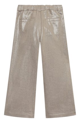 Детские льняные брюки BRUNELLO CUCINELLI золотого цвета по цене 58200 руб., арт. BH169P022B | Фото 2 Детские льняные брюки BRUNELLO CUCINELLI золотого цвета, арт. BH169P022B | Фото 2 (Материал внешний: Лен; Материал подклада: Хлопок; Девочки Кросс-КТ: Брюки-одежда; Случай: Повседневный; Ростовка одежда: 10 - 11 лет | 140 - 146см, 8 лет | 128 см)