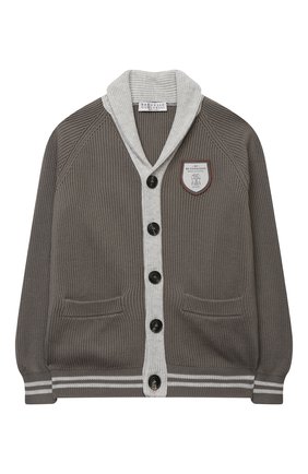 Детский хлопковый кардиган BRUNELLO CUCINELLI хаки цвета по цене 49950 руб., арт. B29M11706C | Фото 1 Детский хлопковый кардиган BRUNELLO CUCINELLI хаки цвета, арт. B29M11706C | Фото 1