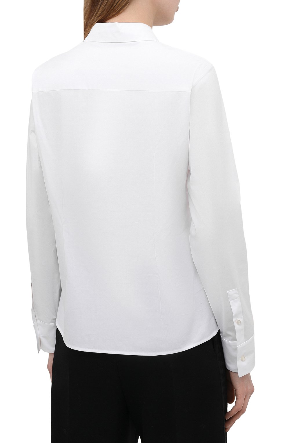Женская хлопковая рубашка BOSS белого цвета, арт. 50404953 | Фото 4 (Рукава: Длинные; Принт: Без принта; Женское Кросс-КТ: Рубашка-одежда; Длина (для топов): Стандартные; Материал внешний: Хлопок; Стили: Классический)