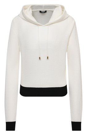 Женский худи из шерсти и вискозы BALMAIN черно-белого цвета по цене 105500 руб., арт. VF2JP005/K270 | Фото 1 Женский худи из шерсти и вискозы BALMAIN черно-белого цвета, арт. VF2JP005/K270 | Фото 1