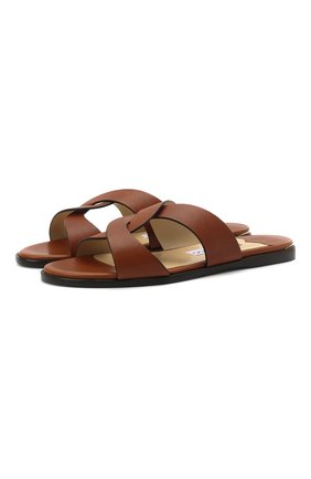 Женские кожаные шлепанцы atia JIMMY CHOO коричневого цвета по цене 38200 руб., арт. ATIA FLAT/VAC | Фото 1 Женские кожаные шлепанцы atia JIMMY CHOO коричневого цвета, арт. ATIA FLAT/VAC | Фото 1