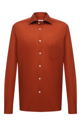 Мужская хлопковая рубашка KITON оранжевого цвета, арт. UMCNERH0760914/46-50 | Фото 1 (Рубашки М: Regular Fit; Материал внешний: Хлопок; Случай: Повседневный; Манжеты: На пуговицах; Принт: Однотонные; Воротник: Акула; Длина (для топов): Стандартные; Big sizes: Big Sizes; Стили: Кэжуэл; Рукава: Длинные; Региональные ограничения белый список (Axapta Mercury): RU)