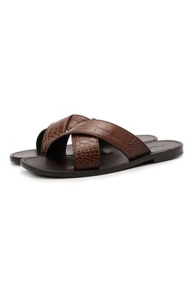 Мужские шлепанцы из кожи аллигатора RALPH LAUREN коричневого цвета по цене 185500 руб., арт. 815840981/AMIS | Фото 1 Мужские шлепанцы из кожи аллигатора RALPH LAUREN коричневого цвета, арт. 815840981/AMIS | Фото 1