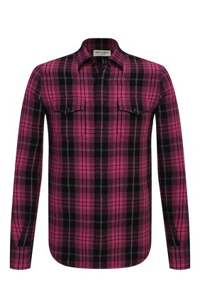 Мужская рубашка из вискозы и льна SAINT LAURENT фуксия цвета по цене 52850 руб., арт. 601892/Y01ZA | Фото 1 Мужская рубашка из вискозы и льна SAINT LAURENT фуксия цвета, арт. 601892/Y01ZA | Фото 1 (Воротник: Кент; Стили: Гранж; Принт: Клетка; Манжеты: На кнопках; Случай: Повседневный; Рукава: Длинные; Длина (для топов): Стандартные; Материал внешний: Вискоза)
