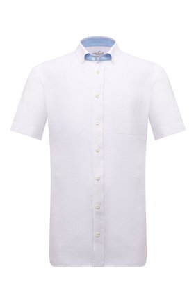 Мужская льняная рубашка VAN LAACK белого цвета, арт. R0Y-S-TF03W/155970 | Фото 1 (Рукава: Короткие; Стили: Кэжуэл; Рубашки М: Slim Fit; Принт: Однотонные; Материал внешний: Лен; Воротник: Button down; Случай: Повседневный; Длина (для топов): Стандартные)