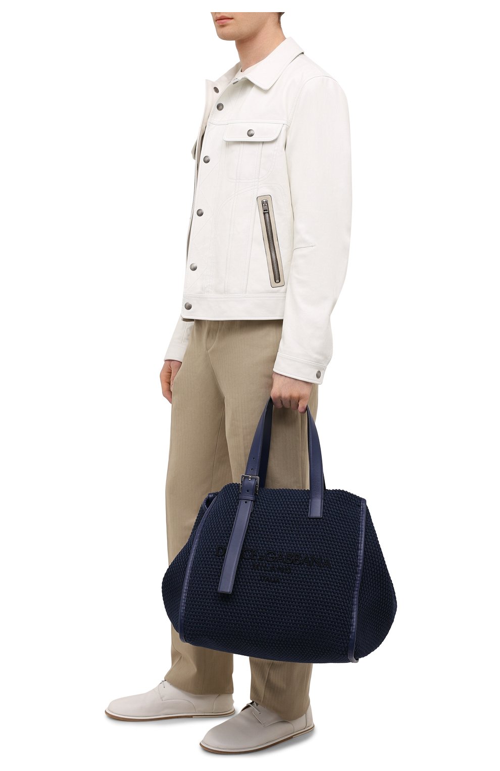 Мужская текстильная сумка-шопер DOLCE & GABBANA темно-синего цвета, арт. BM1834/A0307 | Фото 2 (Региональные ограничения белый список (Axapta Mercury): RU; Материал: Текстиль; Размер: large)