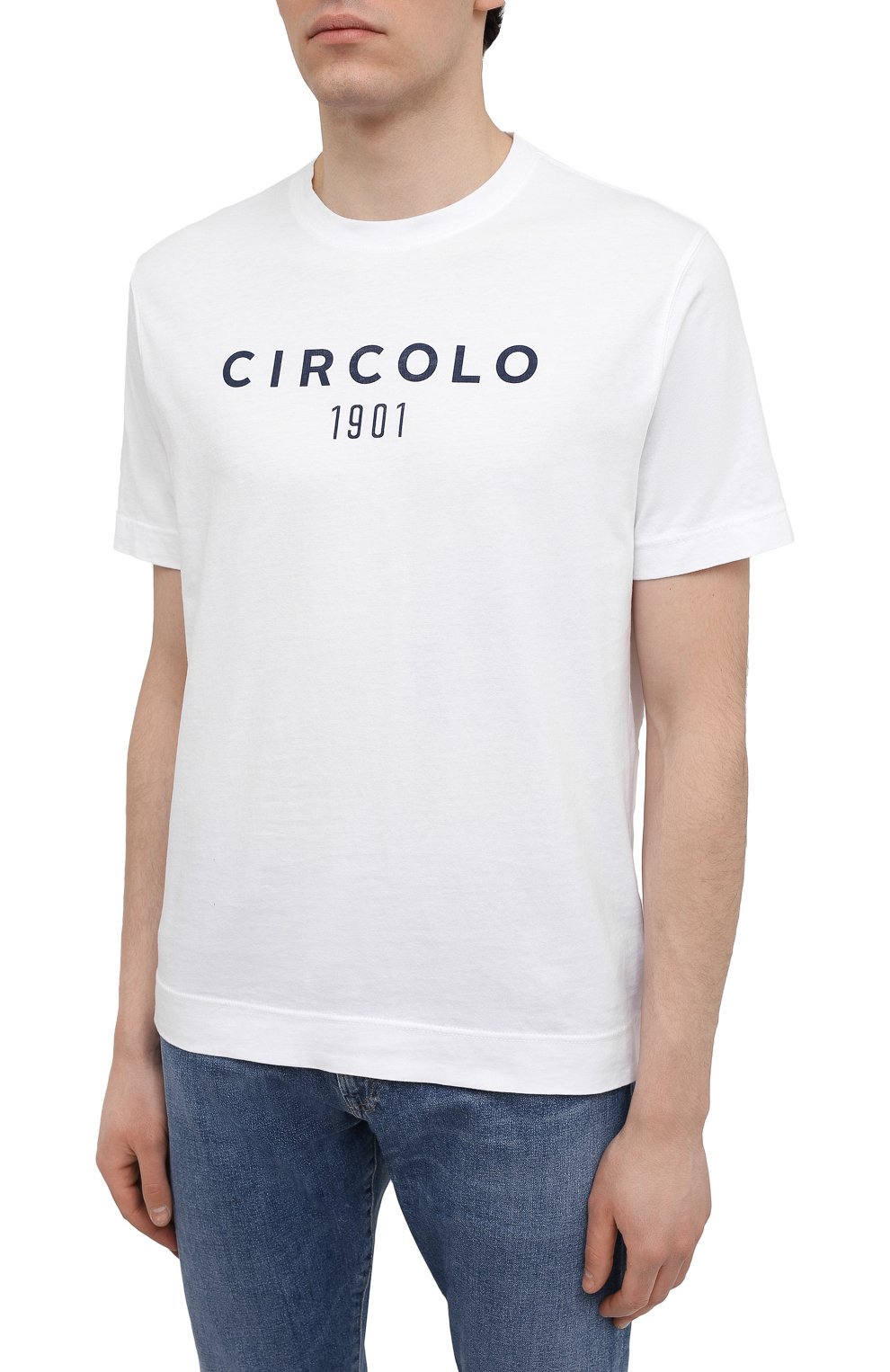 Мужская хлопковая футболка CIRCOLO 1901 темно-синего цвета, арт. CN2981 | Фото 3 (Рукава: Короткие; Длина (для топов): Стандартные; Принт: С принтом; Материал внешний: Хлопок; Стили: Кэжуэл)