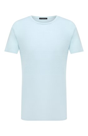 Мужская льняная футболка DANIELE FIESOLI голубого цвета, арт. DF 7110 | Фото 1 (Длина (для топов): Стандартные; Принт: Без принта; Рукава: Короткие; Материал внешний: Лен; Стили: Кэжуэл)