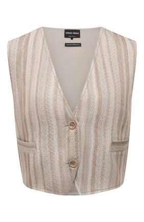 Женский жилет из льна и вискозы GIORGIO ARMANI светло-коричневого цвета по цене 63400 руб., арт. 1WHGK02B/T02IM | Фото 1 Женский жилет из льна и вискозы GIORGIO ARMANI светло-коричневого цвета, арт. 1WHGK02B/T02IM | Фото 1