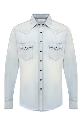 Мужская джинсовая рубашка SAINT LAURENT голубого цвета по цене 56700 руб., арт. 651162/Y24AB | Фото 1 Мужская джинсовая рубашка SAINT LAURENT голубого цвета, арт. 651162/Y24AB | Фото 1 (Длина (для топов): Стандартные; Манжеты: На кнопках; Материал внешний: Хлопок, Деним; Рукава: Длинные; Случай: Повседневный; Кросс-КТ: Деним; Воротник: Кент; Стили: Гранж; Принт: Однотонные)