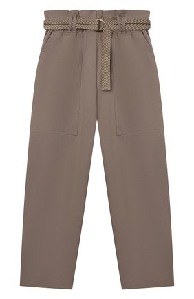 Детские хлопковые брюки BRUNELLO CUCINELLI коричневого цвета по цене 29700 руб., арт. B0F48P019C | Фото 1 Детские хлопковые брюки BRUNELLO CUCINELLI коричневого цвета, арт. B0F48P019C | Фото 1 (Девочки Кросс-КТ: Брюки-одежда; Материал внешний: Хлопок; Ростовка одежда: 12 лет | 152 см, 13 - 15 лет | 158 см)