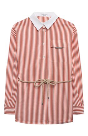 Детское хлопковая блузка BRUNELLO CUCINELLI оранжевого цвета, арт. BF782C836A | Фото 1 (Материал внешний: Хлопок; Рукава: Длинные; Случай: Повседневный; Ростовка одежда: 4 года | 104 см, 6 лет | 116 см)