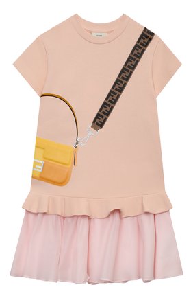 Детское хлопковое платье FENDI светло-розового цвета, арт. JFB382/AEY0/8A-12+ | Фото 1 (Материал внешний: Хлопок; Случай: Повседневный; Рукава: Короткие; Девочки Кросс-КТ: Платье-одежда; Региональные ограничения белый список (Axapta Mercury): RU)
