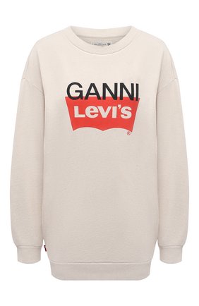 Женский хлопковый пуловер ganni x levi's GANNI бежевого цвета по цене 24250 руб., арт. T2828 | Фото 1 Женский хлопковый пуловер ganni x levi's GANNI бежевого цвета, арт. T2828 | Фото 1