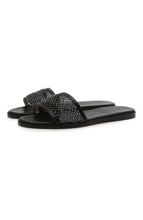 Женские текстильные шлепанцы minea JIMMY CHOO черного цвета по цене 59950 руб., арт. MINEA FLAT/ABE | Фото 1 Женские текстильные шлепанцы minea JIMMY CHOO черного цвета, арт. MINEA FLAT/ABE | Фото 1