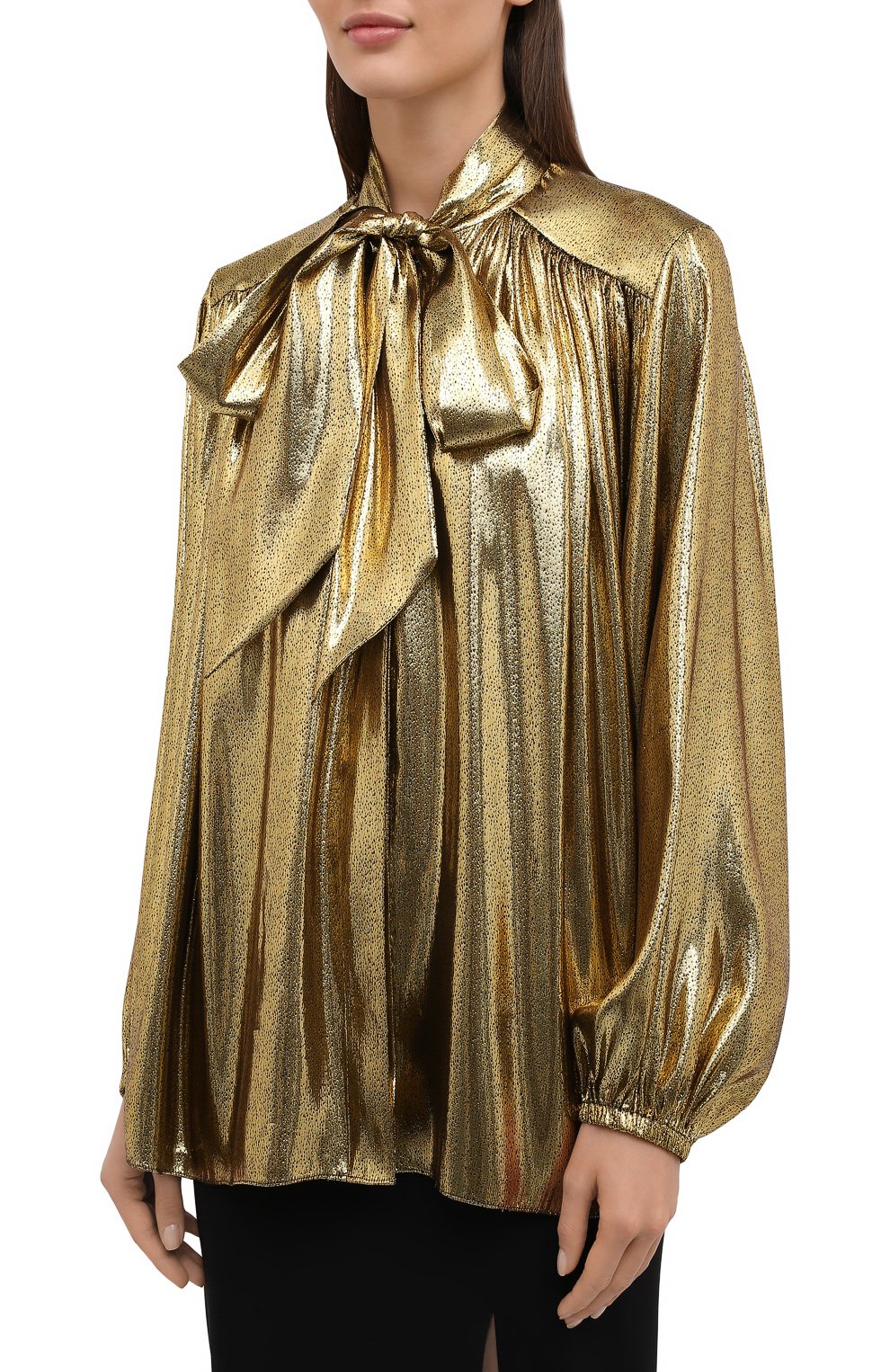 Женская шелковая блузка ALEXANDRE VAUTHIER золотого цвета, арт. 212SH1350 1467-212 | Фото 3 (Материал внешний: Шелк; Рукава: Длинные; Стили: Гламурный; Длина (для топов): Стандартные; Принт: С принтом; Региональные ограничения белый список (Axapta Mercury): RU; Женское Кросс-КТ: Блуза-одежда)