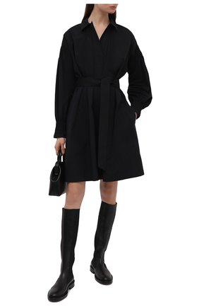 Женское хлопковое платье DRIES VAN NOTEN черного цвета по цене 57400 руб., арт. 211-11026-2228 | Фото 2 Женское хлопковое платье DRIES VAN NOTEN черного цвета, арт. 211-11026-2228 | Фото 2 (Стили: Кэжуэл; Длина Ж (юбки, платья, шорты): До колена; Женское Кросс-КТ: Платье-одежда, платье-рубашка; Материал внешний: Хлопок; Рукава: Длинные; Случай: Повседневный)