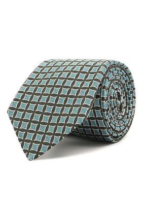 Мужской шелковый галстук LUIGI BORRELLI бирюзового цвета, арт. LC80/T31030 | Фото 1 (Материал: Текстиль, Шелк; Принт: С принтом)
