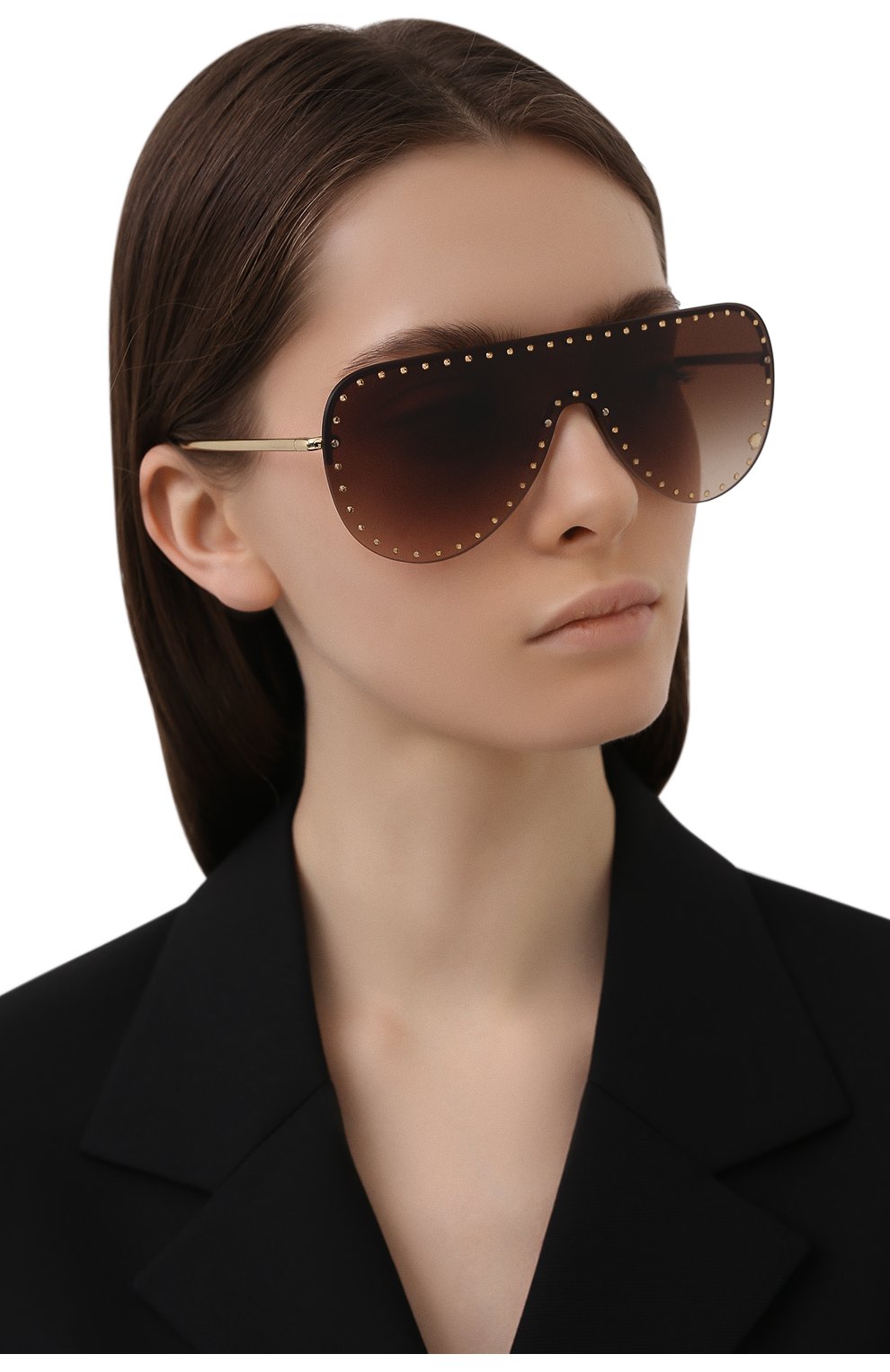 Женские солнцезащитные очки VERSACE коричневого цвета, арт. 2230B-125213 | Фото 2 (Региональные ограничения белый список (Axapta Mercury): RU; Тип очков: С/з; Очки форма: Маска; Оптика Гендер: оптика-женское)