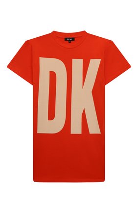 Детское хлопковое платье-футболка DKNY оранжевого цвета по цене 7710 руб., арт. D32777 | Фото 1 Детское хлопковое платье-футболка DKNY оранжевого цвета, арт. D32777 | Фото 1