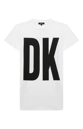Детское хлопковое платье-футболка DKNY белого цвета по цене 7710 руб., арт. D32777 | Фото 1 Детское хлопковое платье-футболка DKNY белого цвета, арт. D32777 | Фото 1