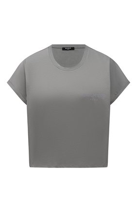 Женская хлопковая футболка BALMAIN серого цвета, арт. VF0EE005/B013 | Фото 1 (Длина (для топов): Укороченные; Материал внешний: Хлопок; Женское Кросс-КТ: Футболка-одежда; Стили: Спорт-шик; Рукава: Короткие; Принт: Без принта; Региональные ограничения белый список (Axapta Mercury): RU)