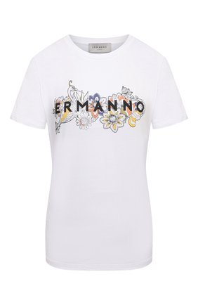 Женская хлопковая футболка ERMANNO FIRENZE белого цвета по цене 11750 руб., арт. D38ET TS061JEA | Фото 1 Женская хлопковая футболка ERMANNO FIRENZE белого цвета, арт. D38ET TS061JEA | Фото 1