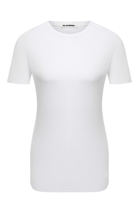 Женская хлопковая футболка JIL SANDER белого цвета, арт. JPPS705502-WS257108 | Фото 1 (Материал внешний: Хлопок; Рукава: Короткие; Стили: Кэжуэл; Длина (для топов): Стандартные; Женское Кросс-КТ: Футболка-одежда; Принт: Без принта; Региональные ограничения белый список (Axapta Mercury): RU)
