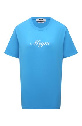 Женская хлопковая футболка MSGM голубого цвета по цене 11200 руб., арт. 3042MDM207 217498 | Фото 1 Женская хлопковая футболка MSGM голубого цвета, арт. 3042MDM207 217498 | Фото 1