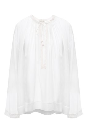 Женская шелковая блузка DRIES VAN NOTEN белого цвета по цене 64750 руб., арт. 211-10757-2322 | Фото 1 Женская шелковая блузка DRIES VAN NOTEN белого цвета, арт. 211-10757-2322 | Фото 1 (Принт: Без принта; Стили: Бохо; Рукава: Длинные; Женское Кросс-КТ: Блуза-одежда; Материал внешний: Шелк; Длина (для топов): Стандартные)