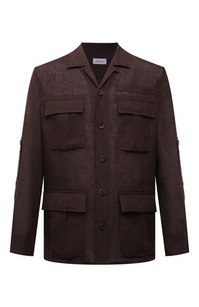 Мужская льняная куртка-рубашка BRIONI темно-коричневого цвета, арт. SLRP0L/P9111 | Фото 1 (Стили: Кэжуэл; Кросс-КТ: Ветровка, Куртка; Рукава: Длинные; Материал внешний: Лен; Длина (верхняя одежда): До середины бедра; Региональные ограничения белый список (Axapta Mercury): RU)