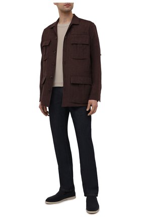 Мужская льняная куртка-рубашка BRIONI темно-коричневого цвета, арт. SLRP0L/P9111 | Фото 2 (Стили: Кэжуэл; Кросс-КТ: Ветровка, Куртка; Рукава: Длинные; Материал внешний: Лен; Длина (верхняя одежда): До середины бедра; Региональные ограничения белый список (Axapta Mercury): RU)