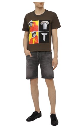 Мужская хлопковая футболка DIEGO VENTURINO хаки цвета, арт. SS21-DV TS0 WAMBDM | Фото 2 (Рукава: Короткие; Длина (для топов): Стандартные; Стили: Гранж; Принт: С принтом; Материал внешний: Хлопок)