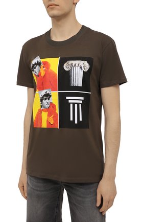 Мужская хлопковая футболка DIEGO VENTURINO хаки цвета, арт. SS21-DV TS0 WAMBDM | Фото 3 (Рукава: Короткие; Длина (для топов): Стандартные; Стили: Гранж; Принт: С принтом; Материал внешний: Хлопок)