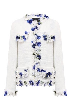Женский жакет DOLCE & GABBANA белого цвета по цене 309000 руб., арт. I2B88W/FUM6Q | Фото 1 Женский жакет DOLCE & GABBANA белого цвета, арт. I2B88W/FUM6Q | Фото 1 (Случай: Коктейльный; Женское Кросс-КТ: Жакет-одежда; Материал внешний: Хлопок; Материал подклада: Шелк; Стили: Романтичный; 1-2-бортные: Однобортные; Длина (для топов): Стандартные; Рукава: Длинные)